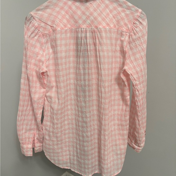CREW Pink Gingham Ruffle Popover Blouse Cotton Shirt NWT Size 0 - Picture 3 of 7